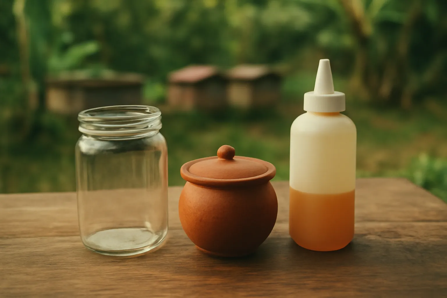 Chai đựng mật ong dú: thuỷ tinh, nhựa hay gốm